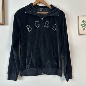 Y2K BCBG Black Velour Zip Up Long Sleeve